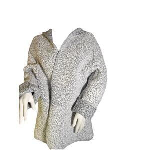Victoria Secret PINK Sherpa Cardigan M/L Open Jacket Hoodie Gray Cozy Warm